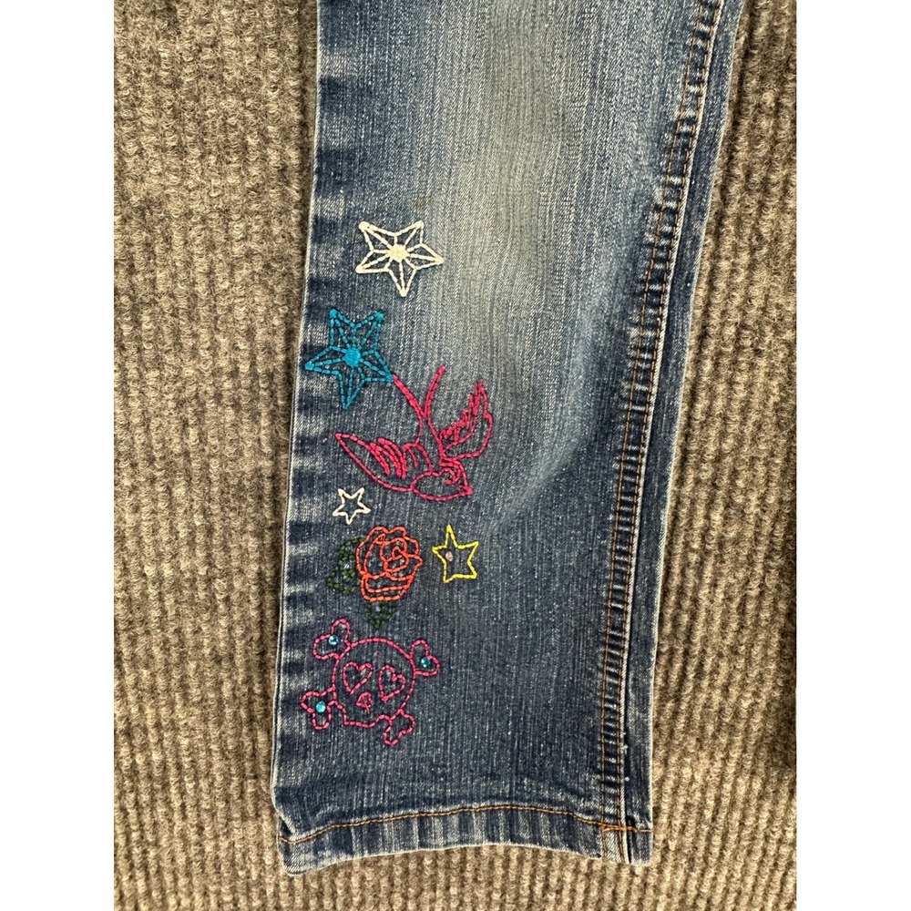 Circo Embroidered Jeans Kids 6 Blue Good Skull Star Rose Tattoo Denim Pants - Picture 5 of 12